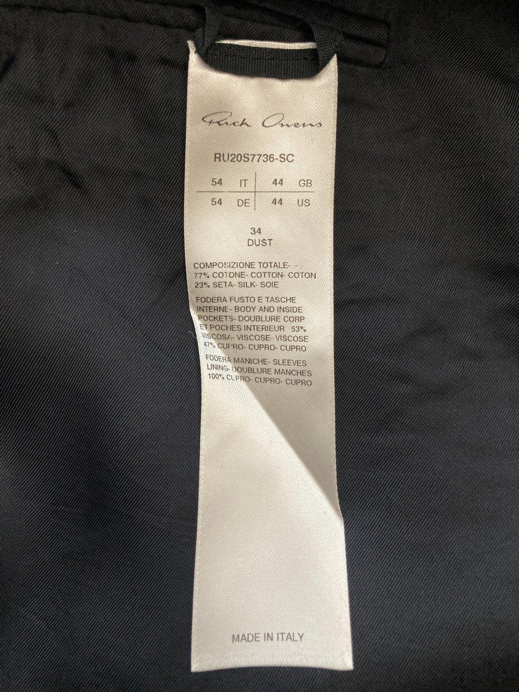 S/S 20 „TECUATL“ Double-Breasted Silk & Cotton Suit in Dust and Size IT54/L