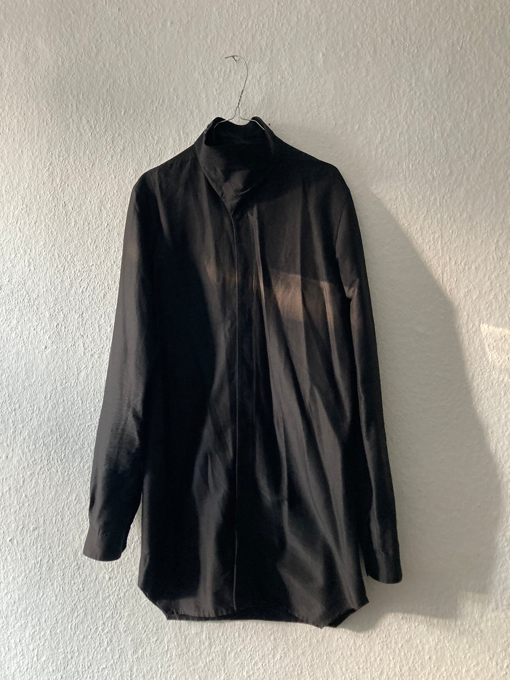F/W 13 "PLINTH" Silk & Cotton Runway High-Neck Shirt in Black Size 50/M
