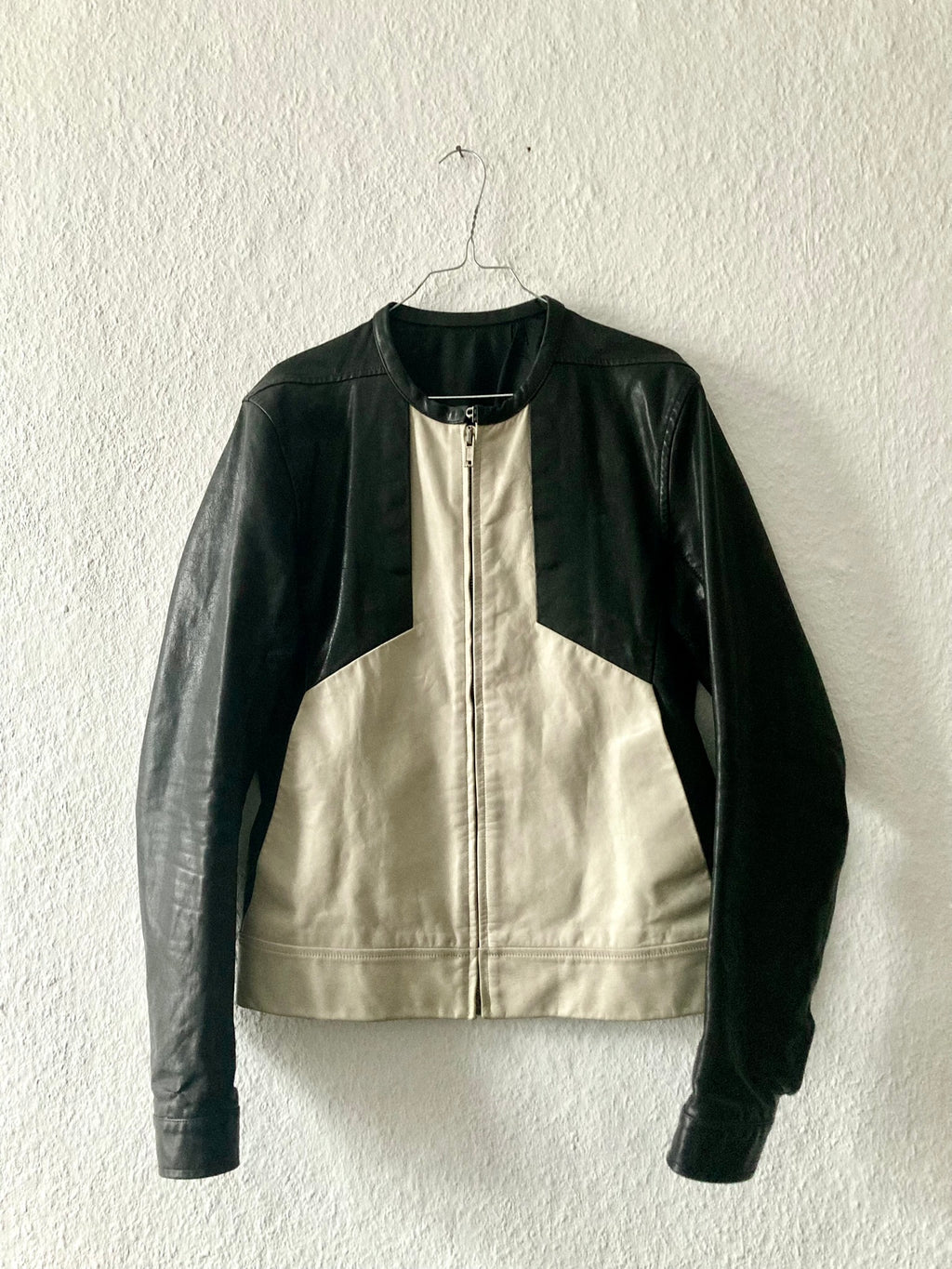 S/S 12 "NASKA" Café Racer Calf Leather Biker Jacket in Black & Pearl Size 50/M