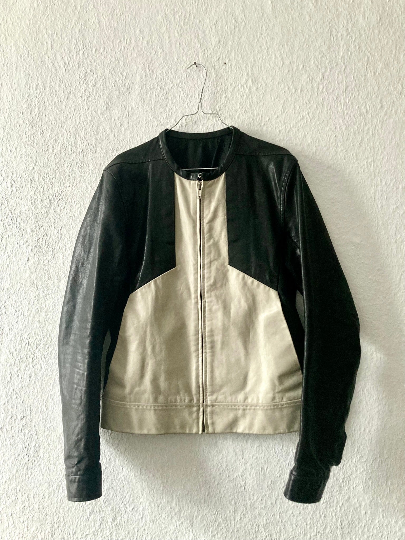 S/S 12 "NASKA" Café Racer Calf Leather Biker Jacket in Black & Pearl Size 50/M