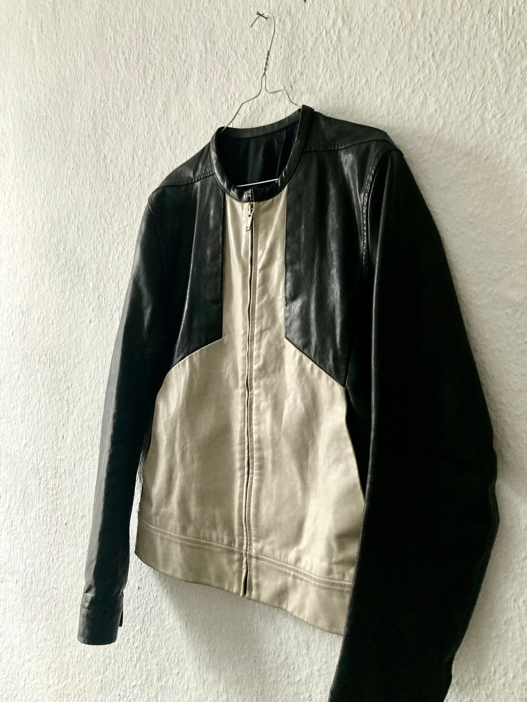 S/S 12 "NASKA" Café Racer Calf Leather Biker Jacket in Black & Pearl Size 50/M