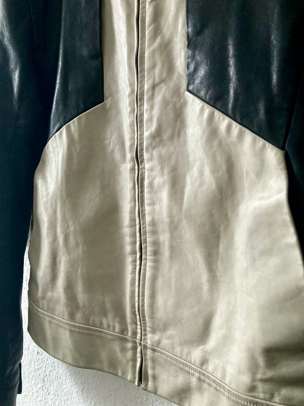 S/S 12 "NASKA" Café Racer Calf Leather Biker Jacket in Black & Pearl Size 50/M