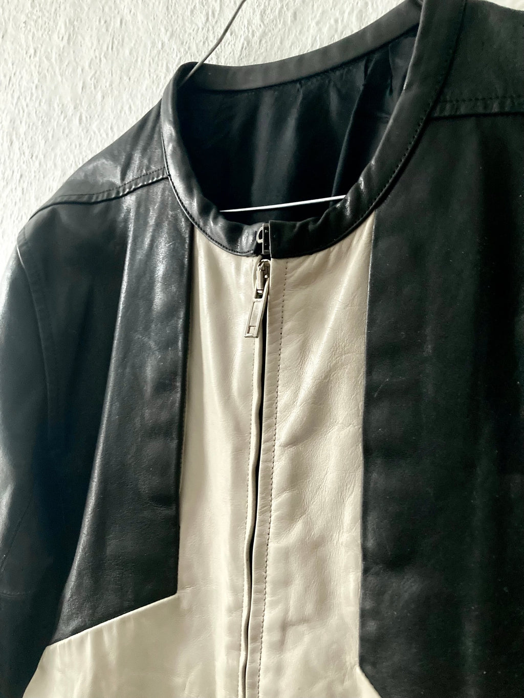 S/S 12 "NASKA" Café Racer Calf Leather Biker Jacket in Black & Pearl Size 50/M