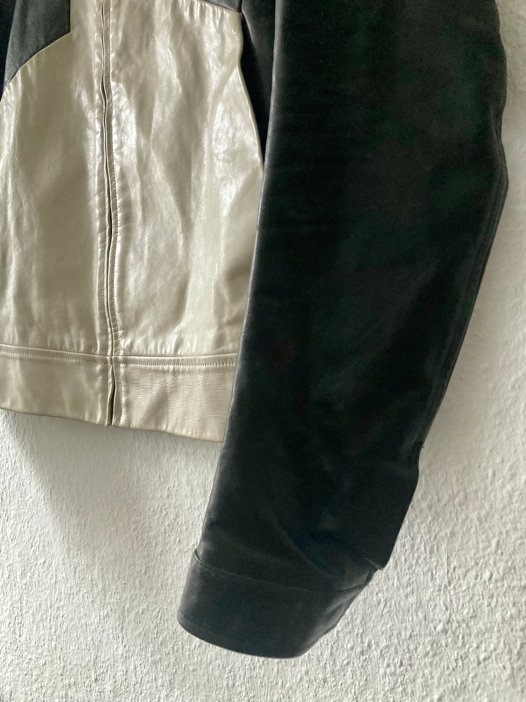 S/S 12 "NASKA" Café Racer Calf Leather Biker Jacket in Black & Pearl Size 50/M