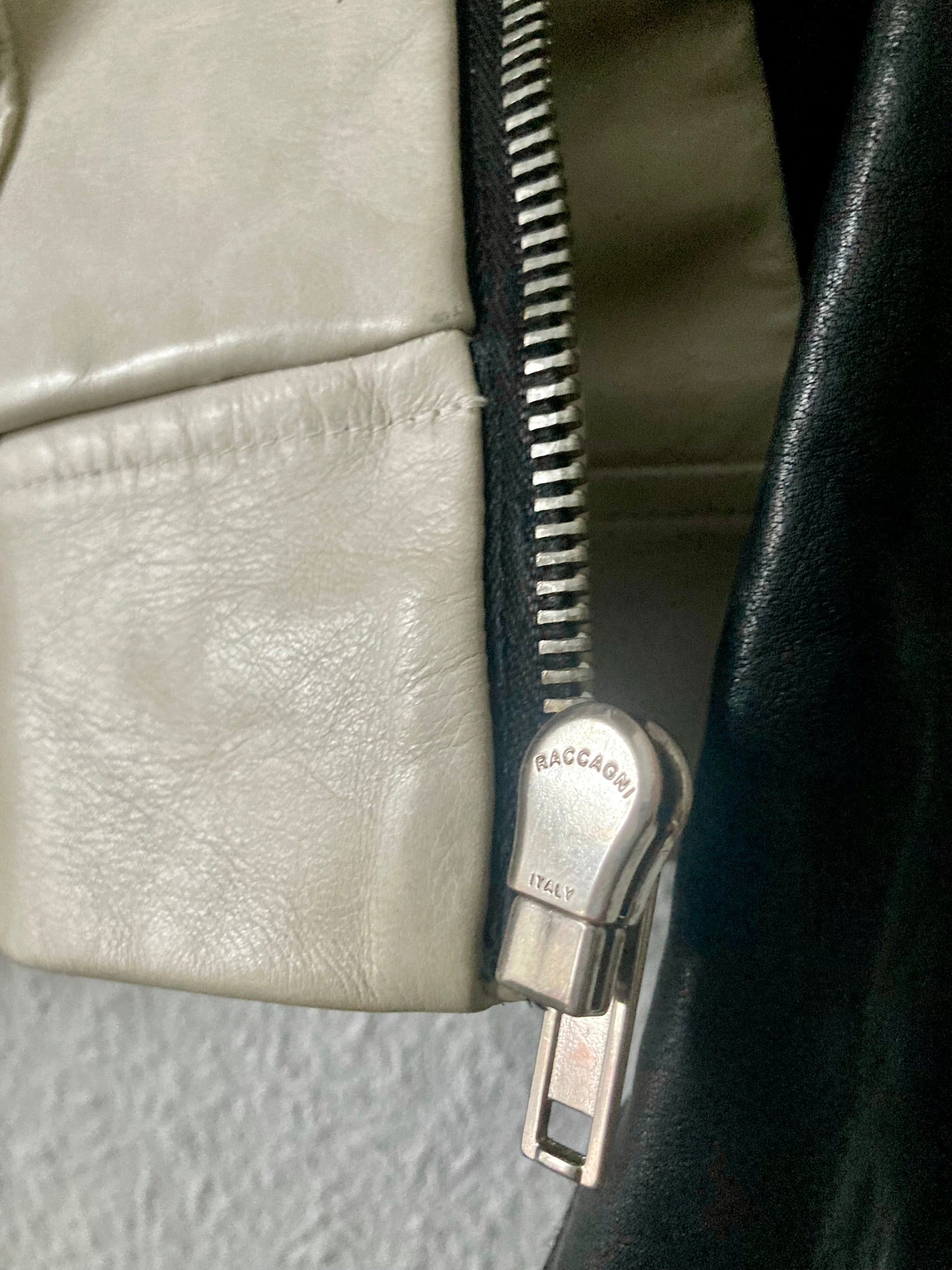 S/S 12 "NASKA" Café Racer Calf Leather Biker Jacket in Black & Pearl Size 50/M