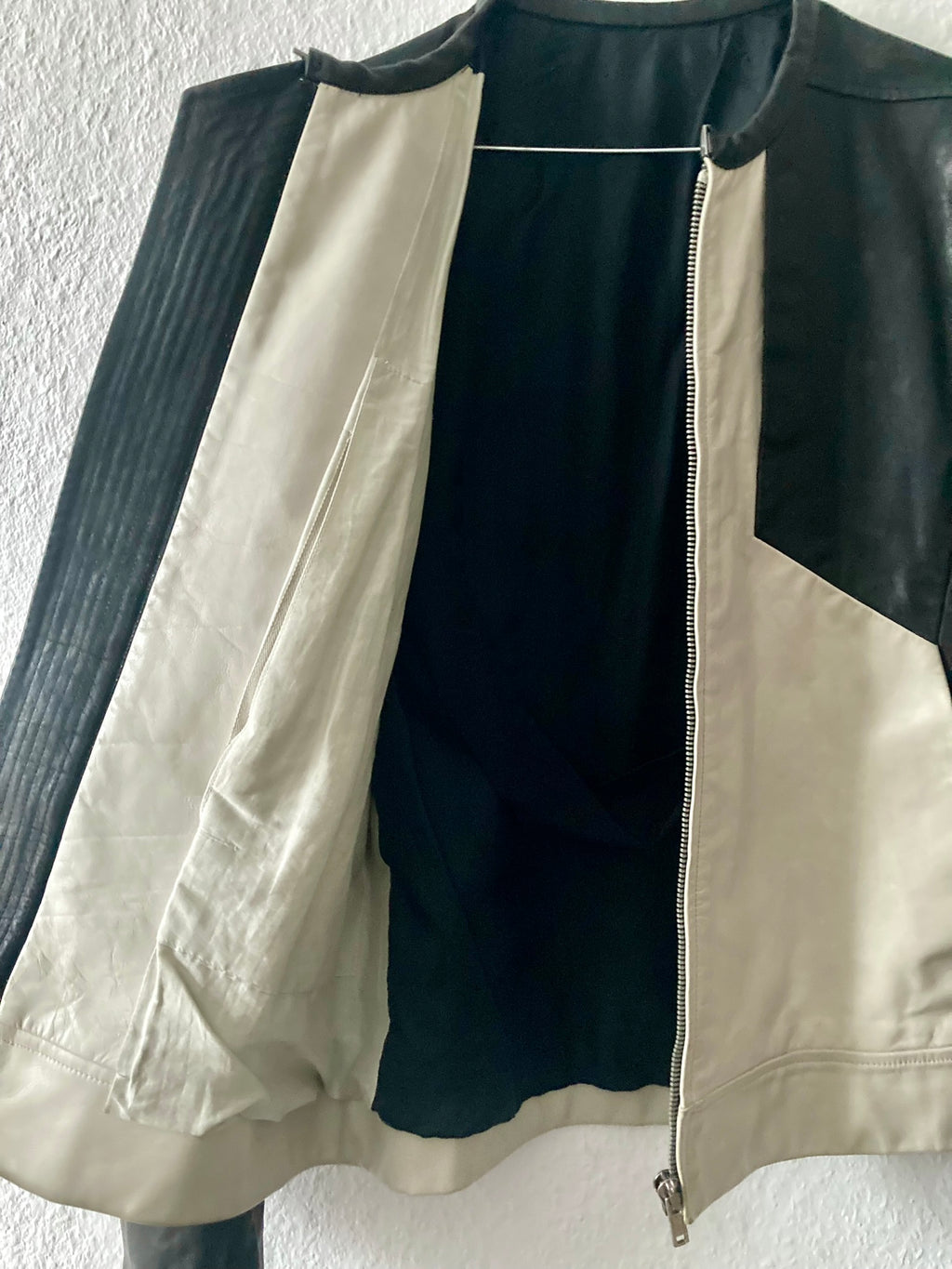 S/S 12 "NASKA" Café Racer Calf Leather Biker Jacket in Black & Pearl Size 50/M