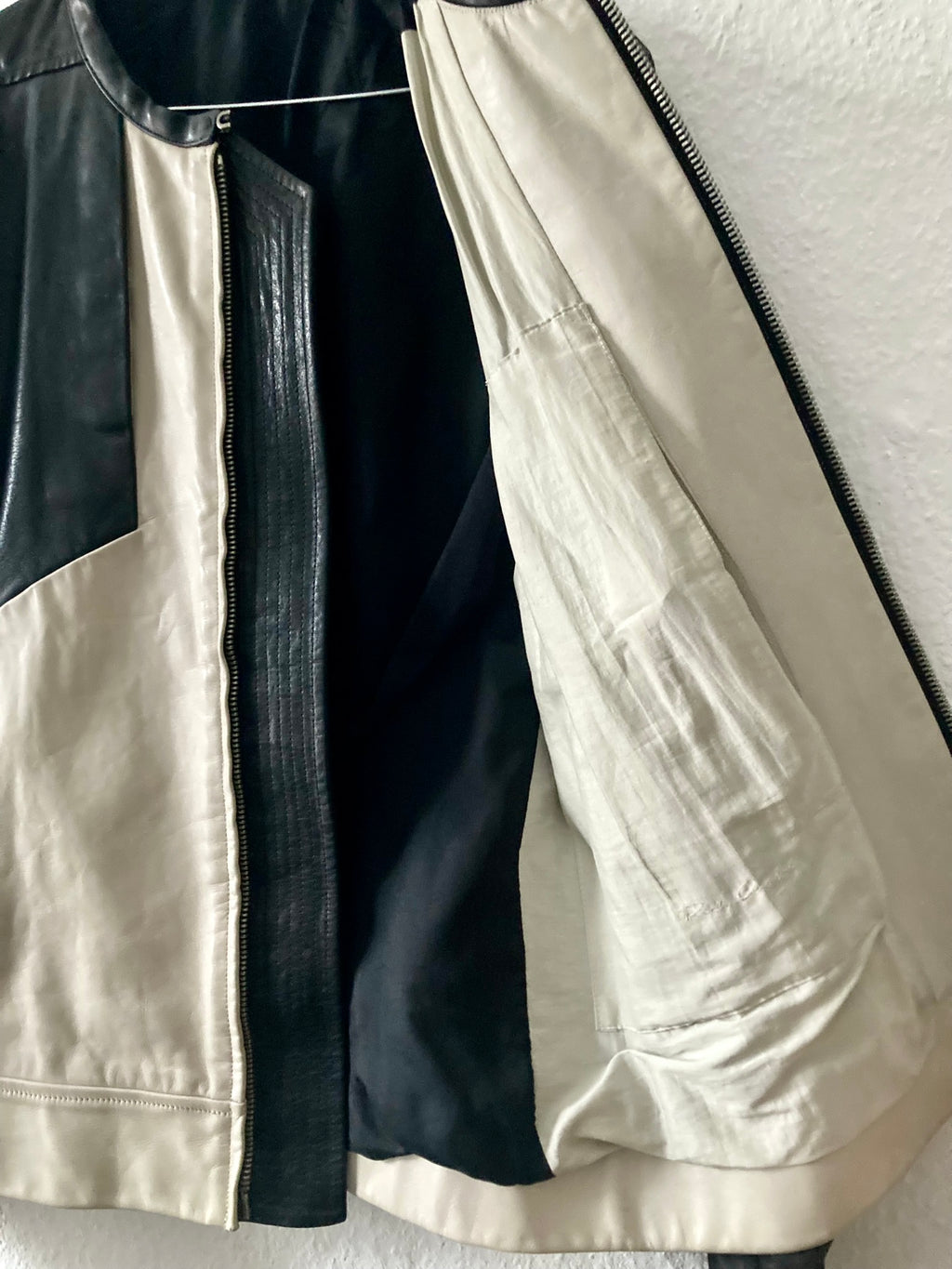 S/S 12 "NASKA" Café Racer Calf Leather Biker Jacket in Black & Pearl Size 50/M