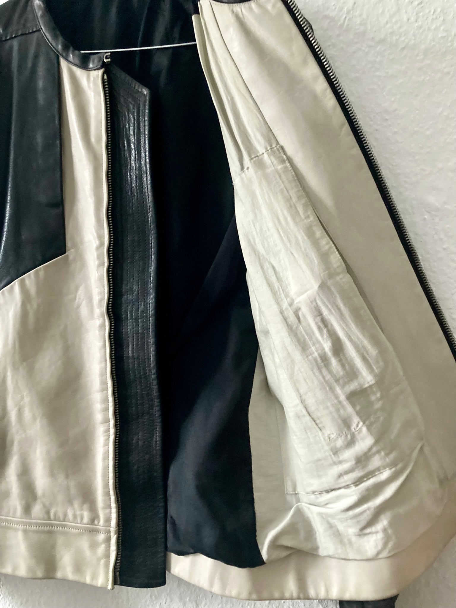 S/S 12 "NASKA" Café Racer Calf Leather Biker Jacket in Black & Pearl Size 50/M