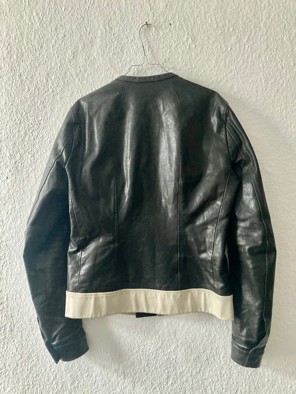 S/S 12 "NASKA" Café Racer Calf Leather Biker Jacket in Black & Pearl Size 50/M