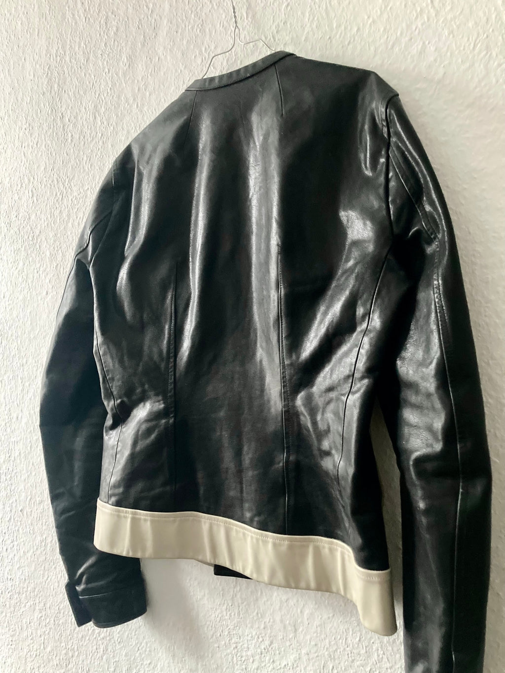 S/S 12 "NASKA" Café Racer Calf Leather Biker Jacket in Black & Pearl Size 50/M