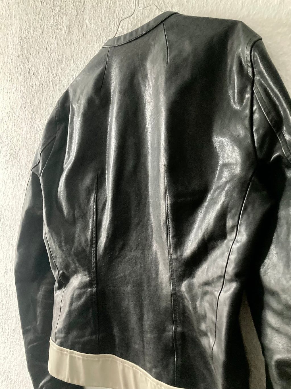 S/S 12 "NASKA" Café Racer Calf Leather Biker Jacket in Black & Pearl Size 50/M