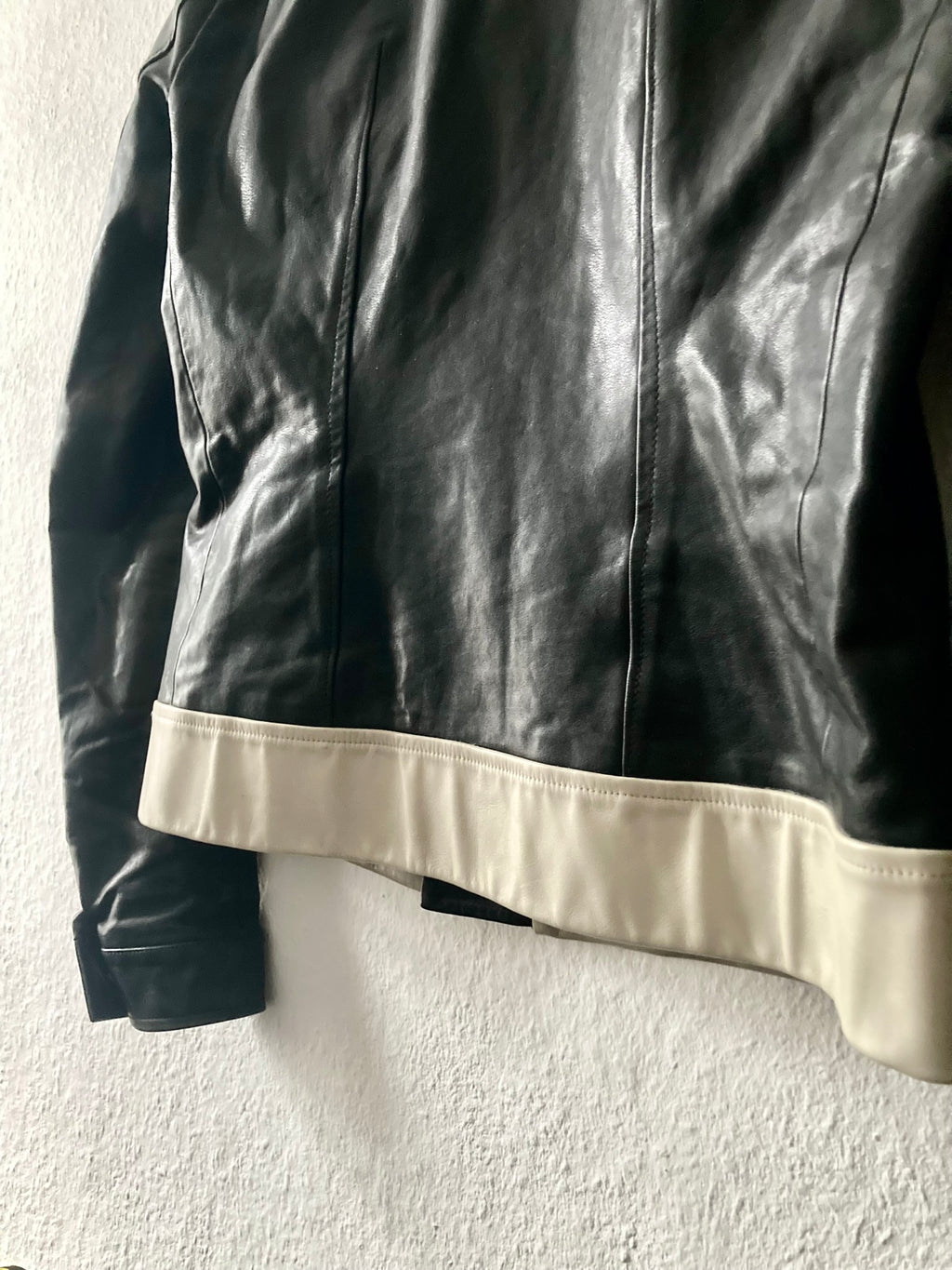 S/S 12 "NASKA" Café Racer Calf Leather Biker Jacket in Black & Pearl Size 50/M