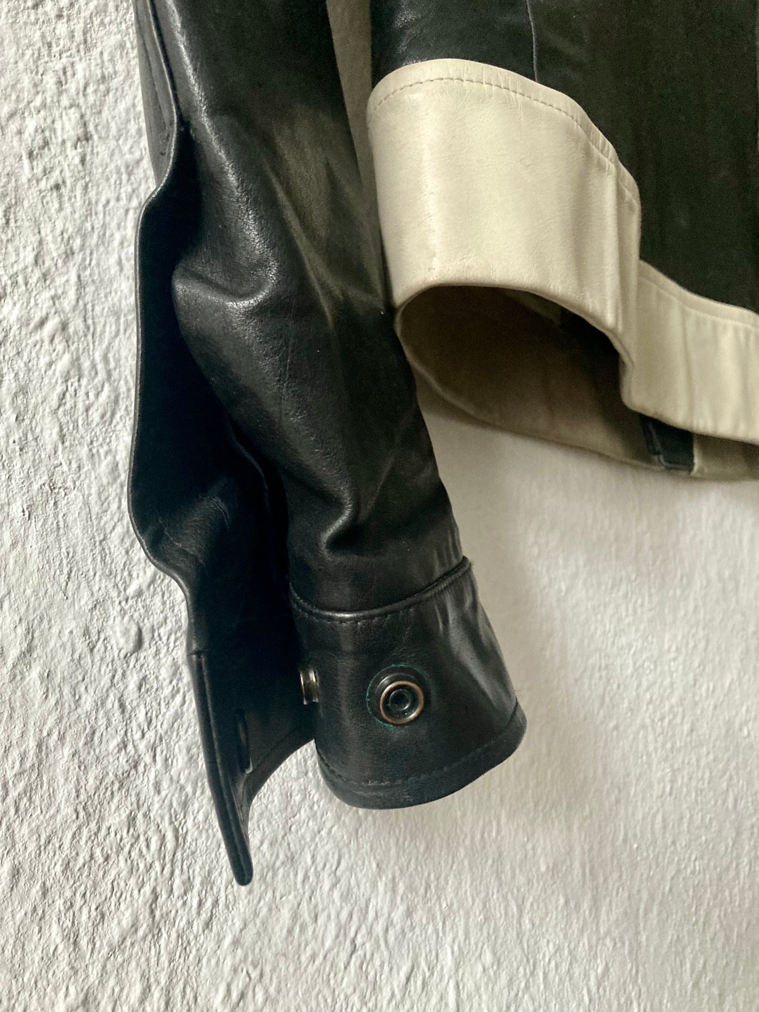 S/S 12 "NASKA" Café Racer Calf Leather Biker Jacket in Black & Pearl Size 50/M