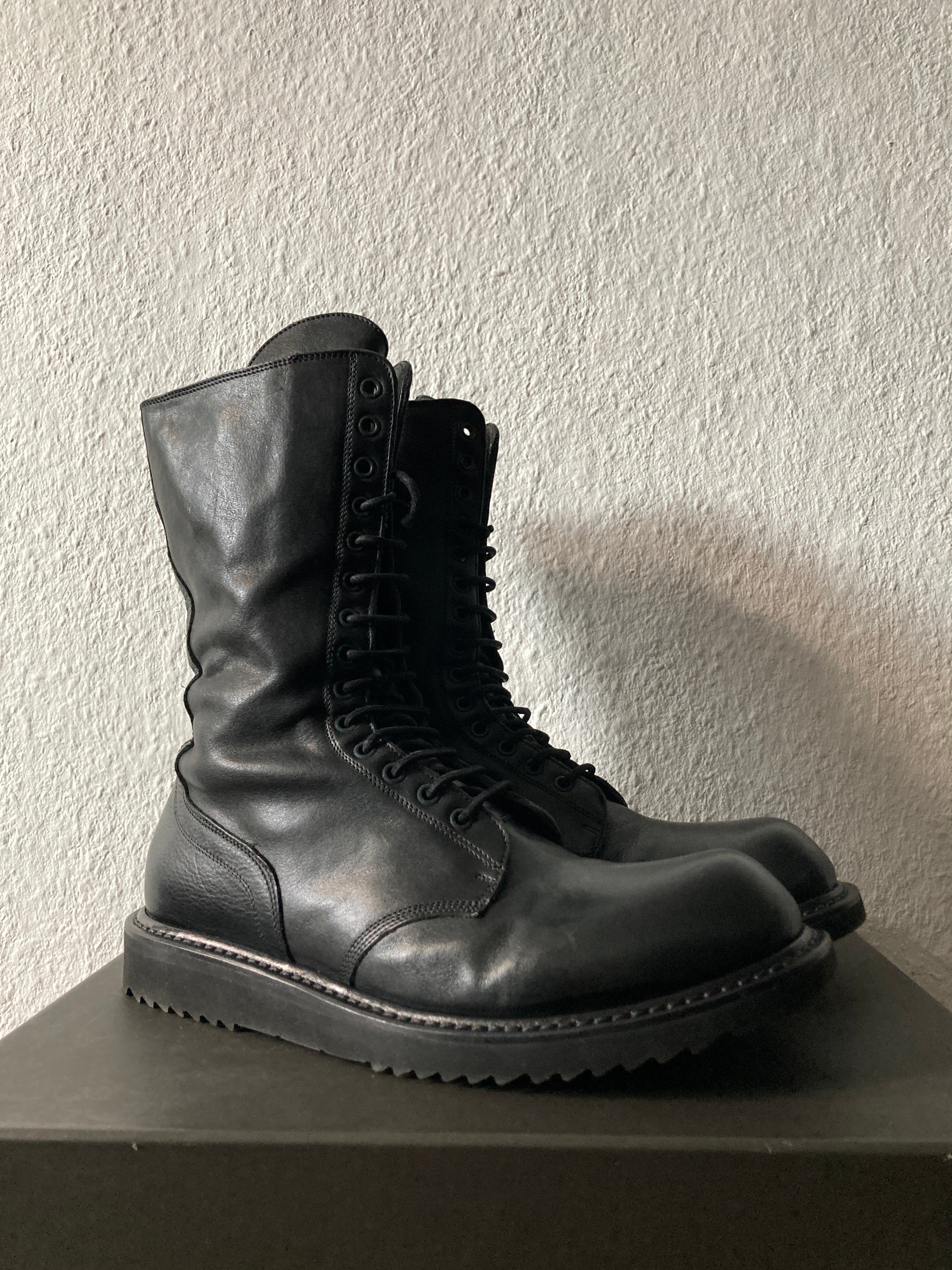 F/W 12 „MOUNTAIN“ Black Flat Sole Combat Boots IT44 Rick Owens