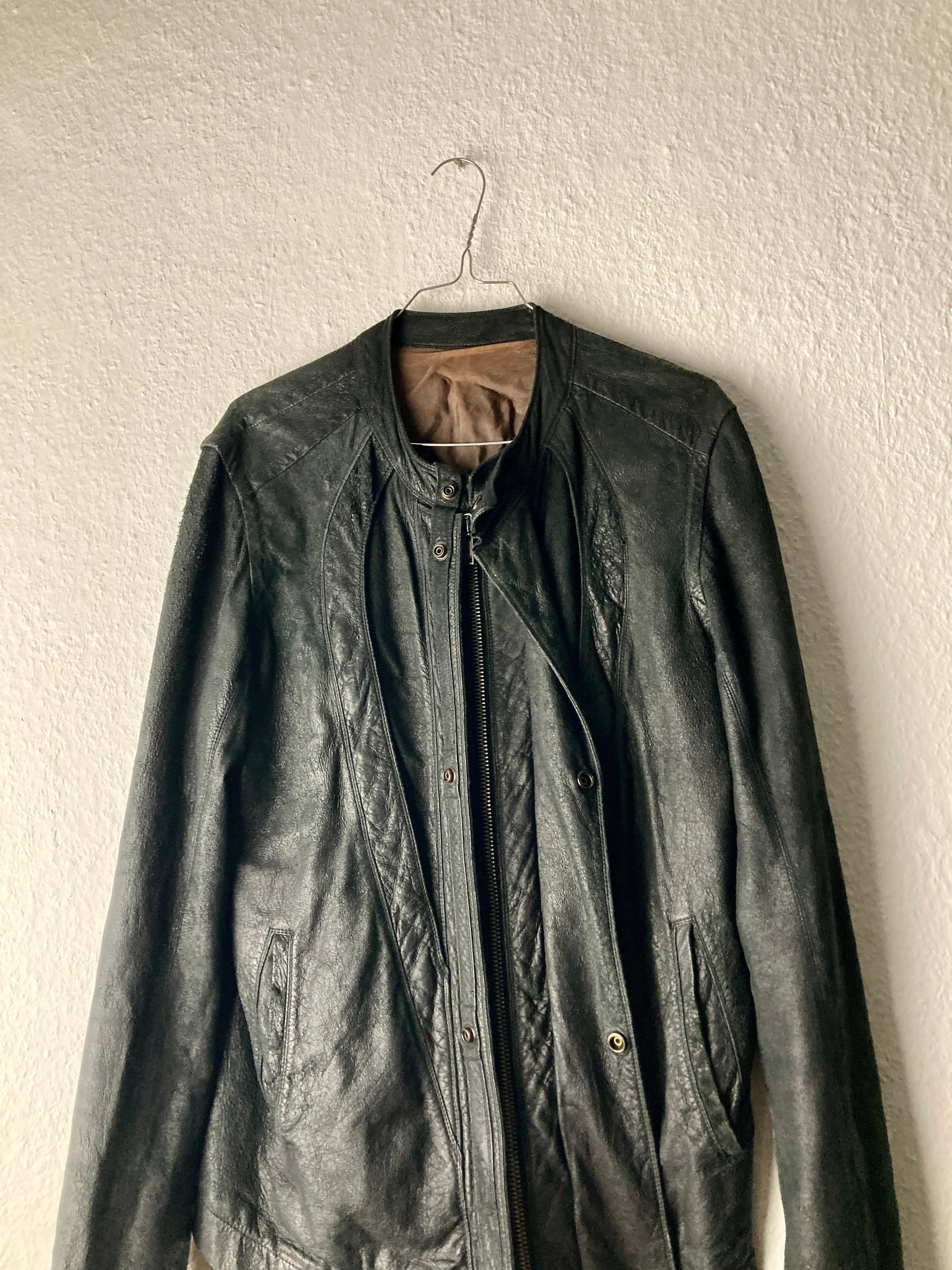 F/W 04 "QUEEN" Blistered Lamb Leather "Fogpocket" Jacket in Black and Size M
