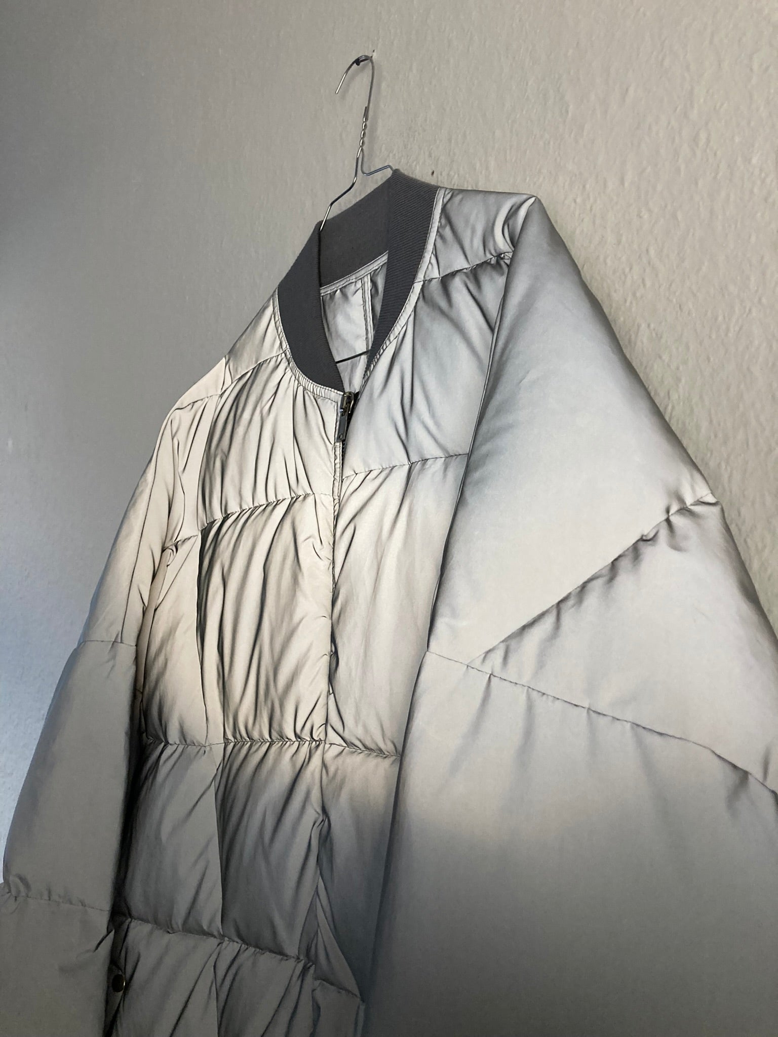 F/W 22 "STROBE" Runway Reflecting Glass Fibre Flight Down-Filled Puffer Jacket in Reflex & Pearl Size 50/M