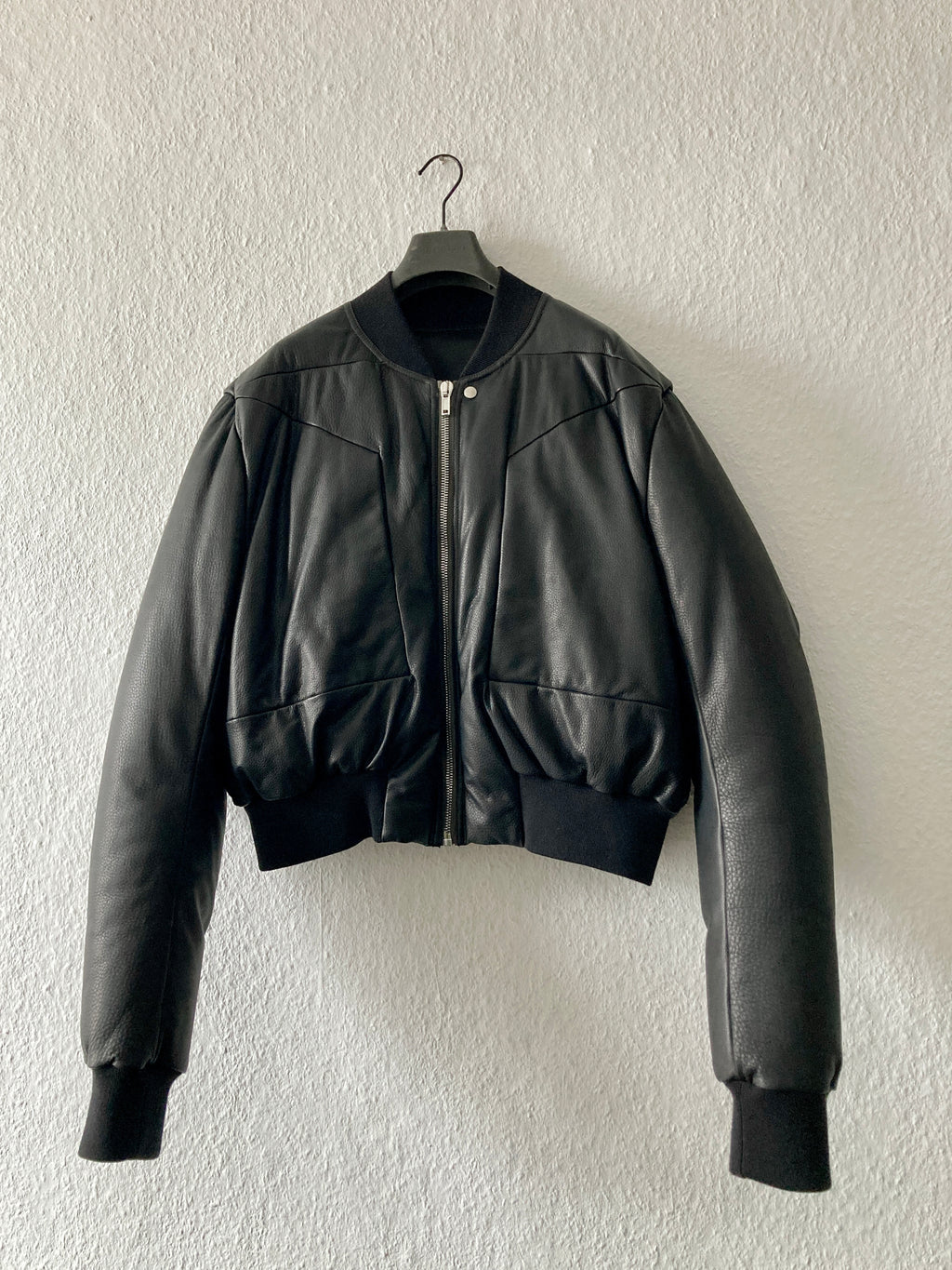 F/W22 "STROBE" Runway Fog Leather Down Bomber Jacket Rick Owens