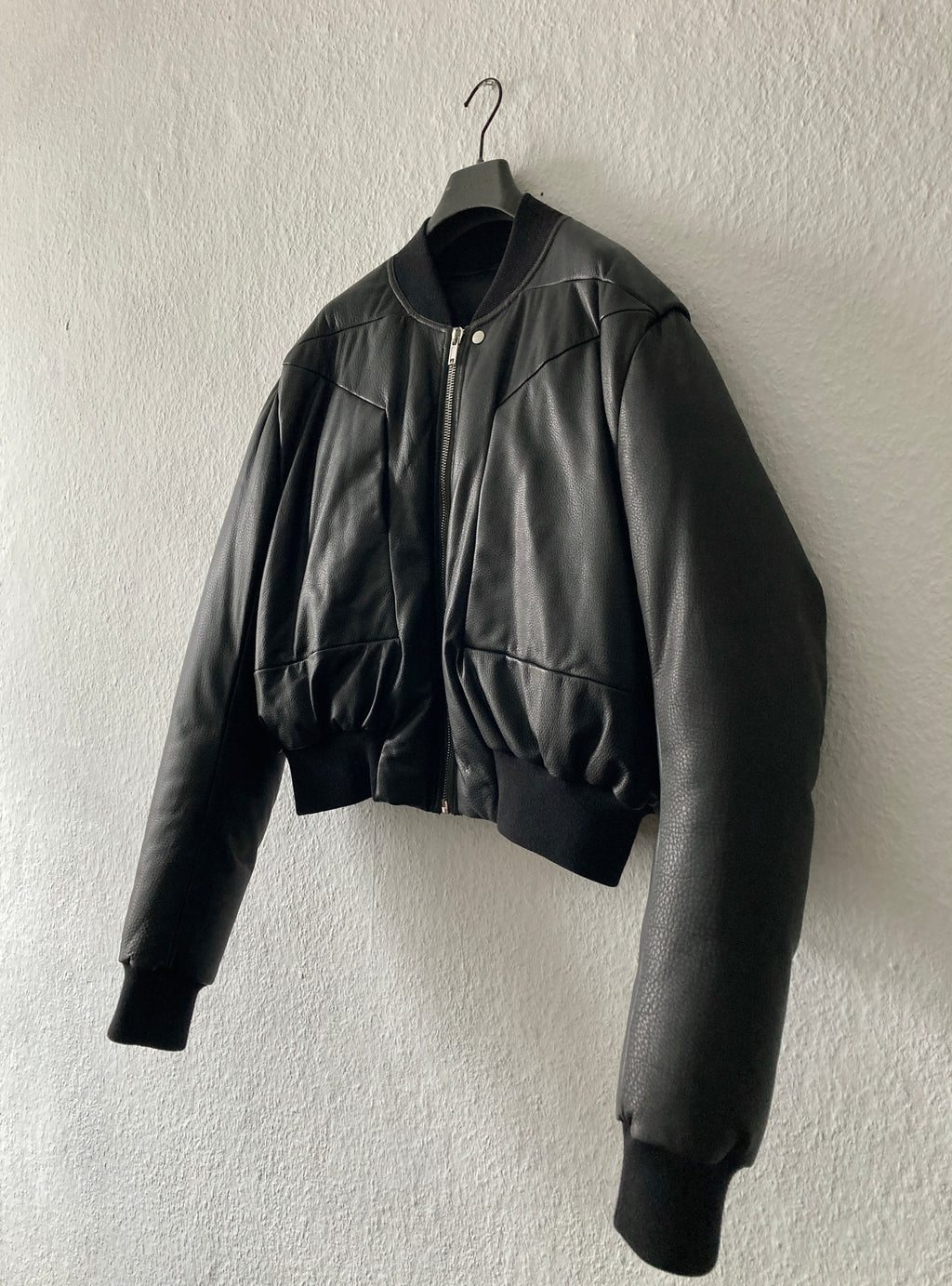 F/W22 "STROBE" Runway Fog Leather Down Bomber Jacket Rick Owens
