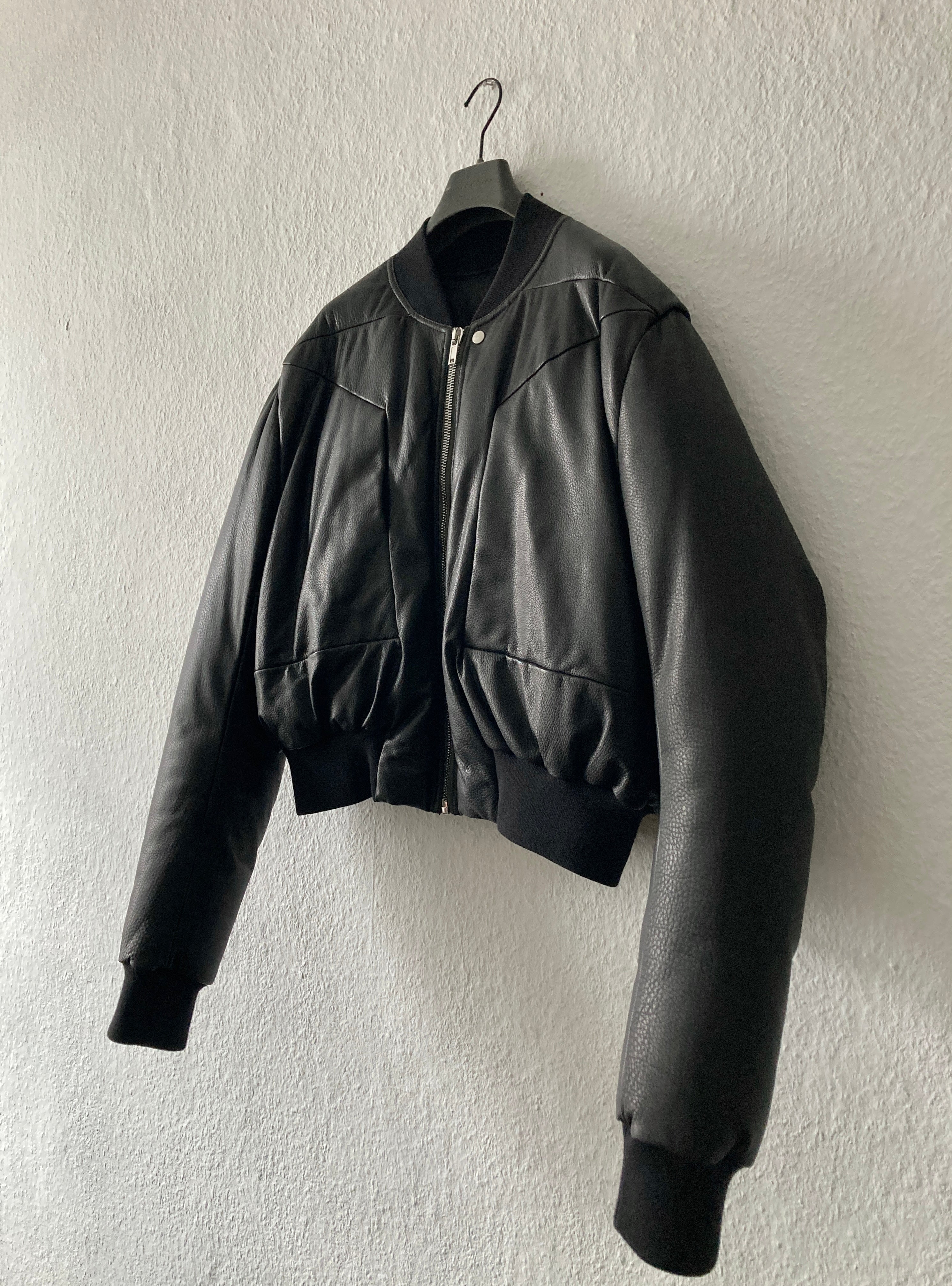 F/W22 "STROBE" Runway Fog Leather Down Bomber Jacket Rick Owens