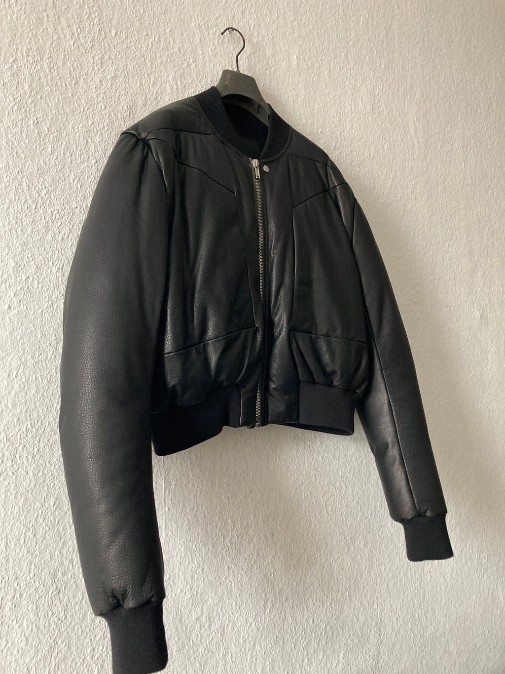 F/W22 "STROBE" Runway Fog Leather Down Bomber Jacket Rick Owens