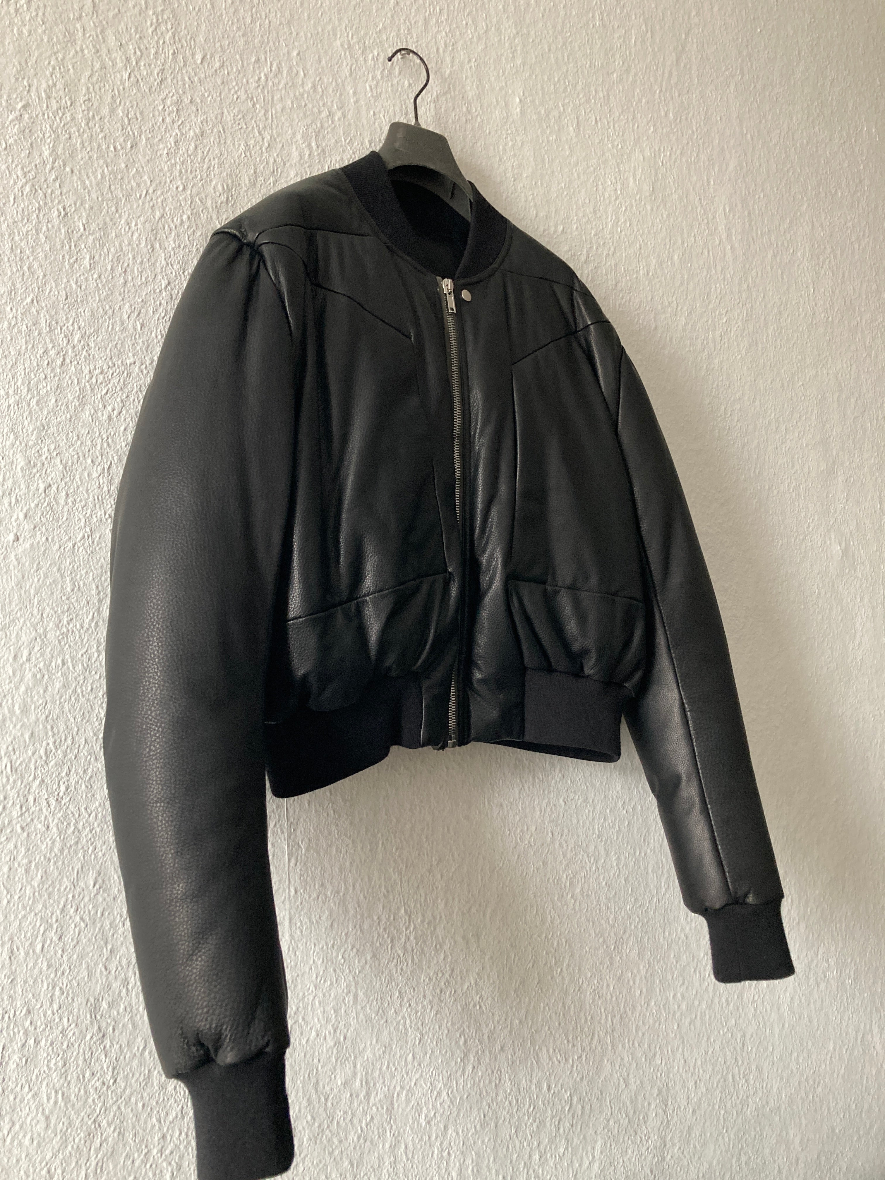 F/W22 "STROBE" Runway Fog Leather Down Bomber Jacket Rick Owens