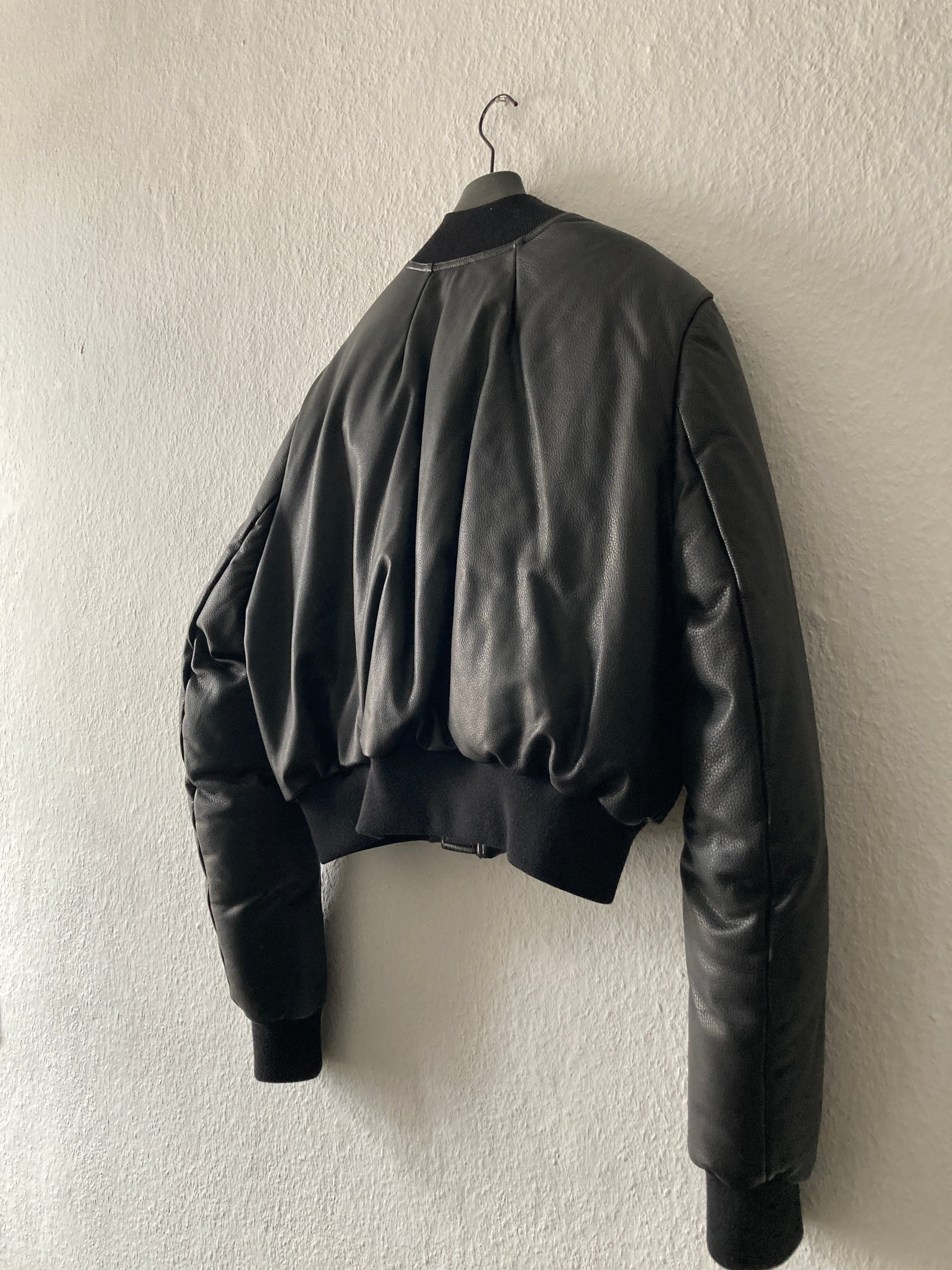 F/W22 "STROBE" Runway Fog Leather Down Bomber Jacket Rick Owens