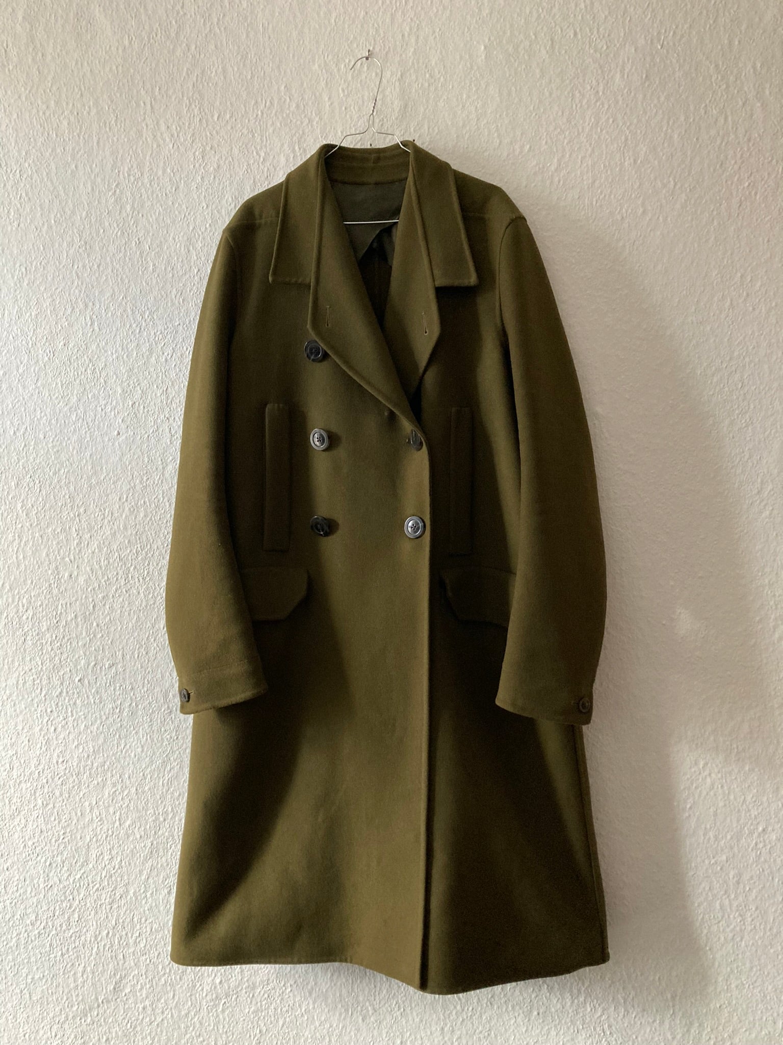 F/W 18 "SISYPHUS" Drella Double-Breasted Wool Coat in Army Green Size 48/M