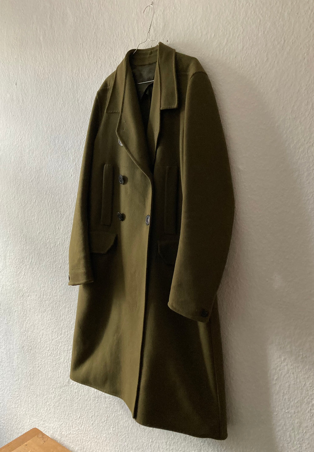 F/W 18 "SISYPHUS" Drella Double-Breasted Wool Coat in Army Green Size 48/M